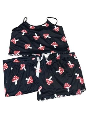 Mushroom Print 3pc Lounge Pajama Set Tank Shorts Pants Cottagecore Fairycore XL